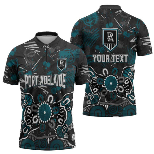 Personalized Port Adelaide Power Zipper Polo Shirt Aboriginal Dot Painting Graffiti Style