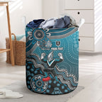 Personalized Port Adelaide Power Mascot Laundry Basket Aboriginal Dot Art Style Vibrant Indigenous Pattern Design