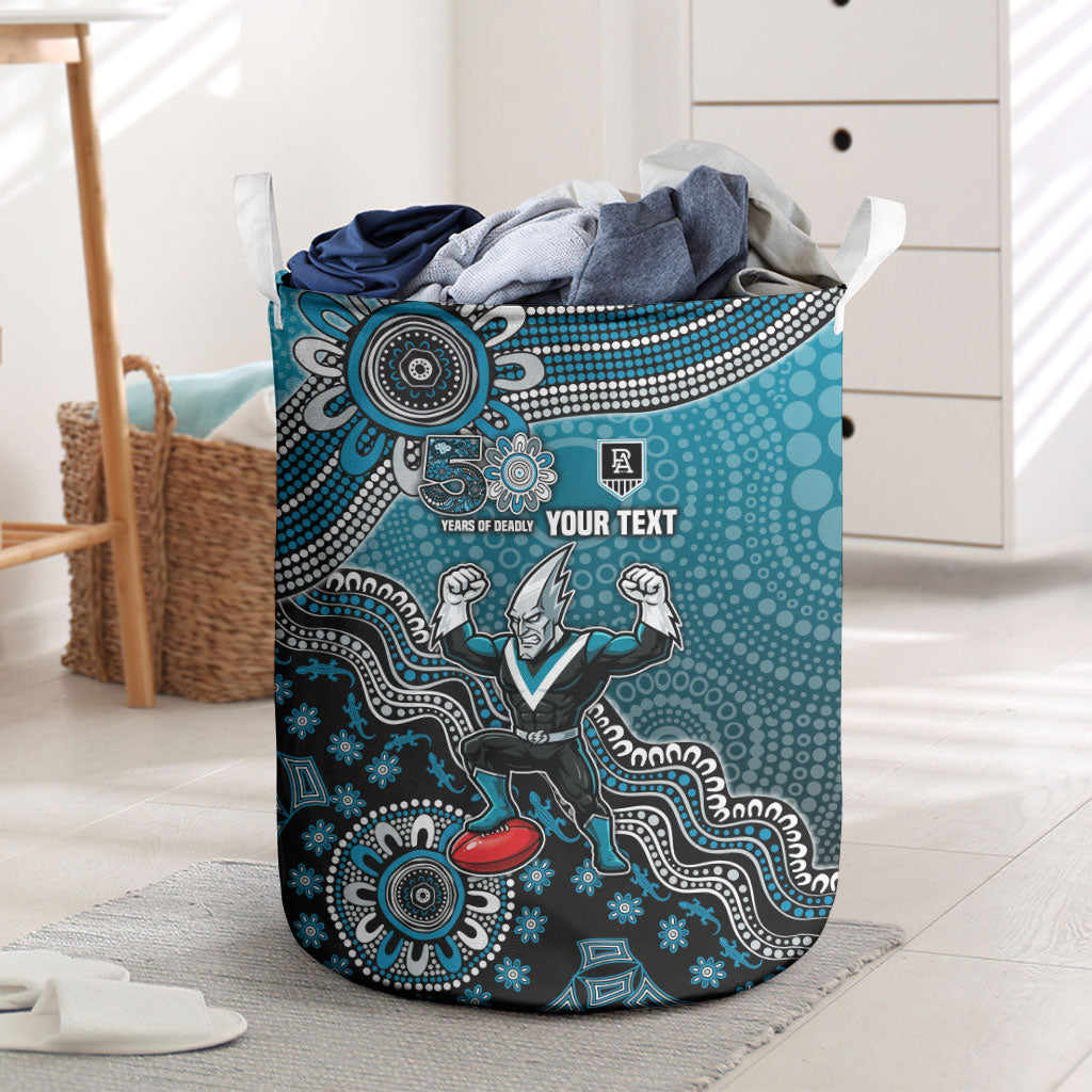Personalized Port Adelaide Power Mascot Laundry Basket Aboriginal Dot Art Style Vibrant Indigenous Pattern Design