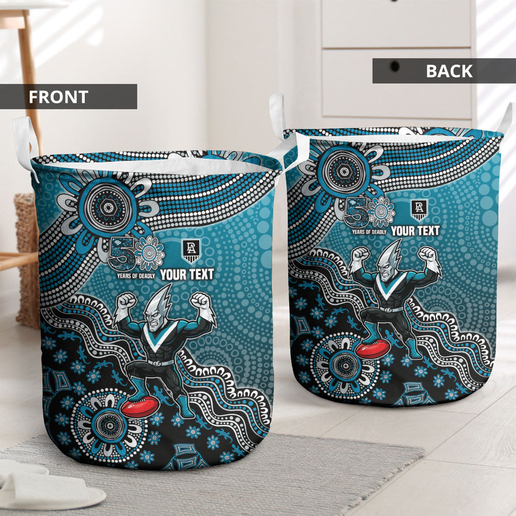 Personalized Port Adelaide Power Mascot Laundry Basket Aboriginal Dot Art Style Vibrant Indigenous Pattern Design