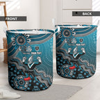 Personalized Port Adelaide Power Mascot Laundry Basket Aboriginal Dot Art Style Vibrant Indigenous Pattern Design