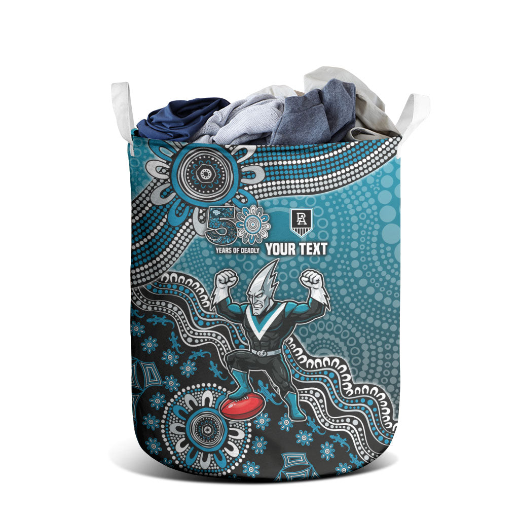 Personalized Port Adelaide Power Mascot Laundry Basket Aboriginal Dot Art Style Vibrant Indigenous Pattern Design