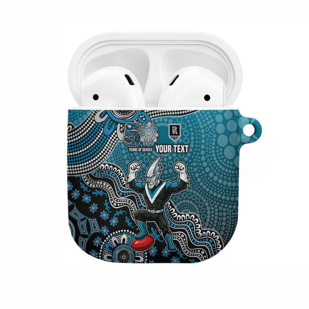 Personalized Port Adelaide Power Mascot AirPods Case Aboriginal Dot Art Style Vibrant Indigenous Pattern Design