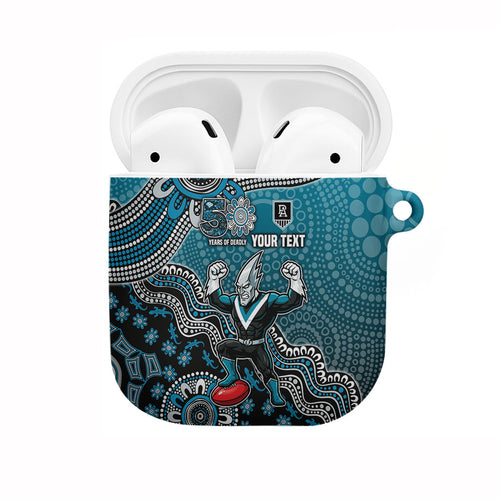 Personalized Port Adelaide Power Mascot AirPods Case Aboriginal Dot Art Style Vibrant Indigenous Pattern Design