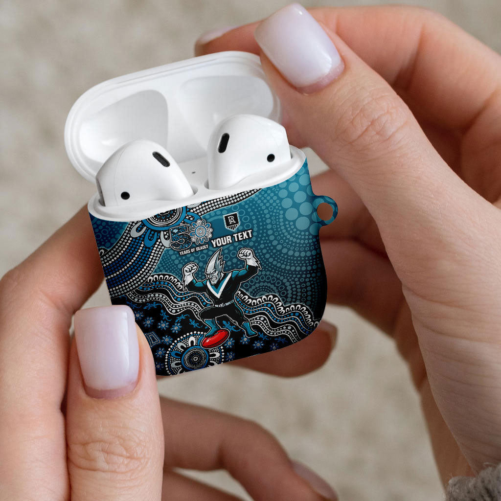 Personalized Port Adelaide Power Mascot AirPods Case Aboriginal Dot Art Style Vibrant Indigenous Pattern Design