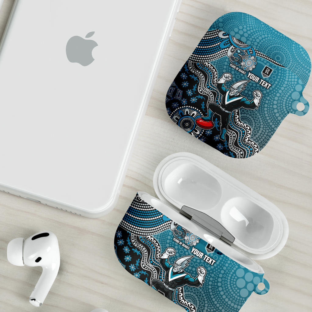 Personalized Port Adelaide Power Mascot AirPods Case Aboriginal Dot Art Style Vibrant Indigenous Pattern Design