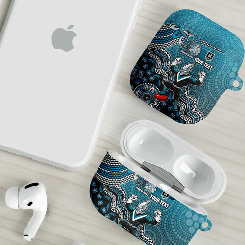 Personalized Port Adelaide Power Mascot AirPods Case Aboriginal Dot Art Style Vibrant Indigenous Pattern Design