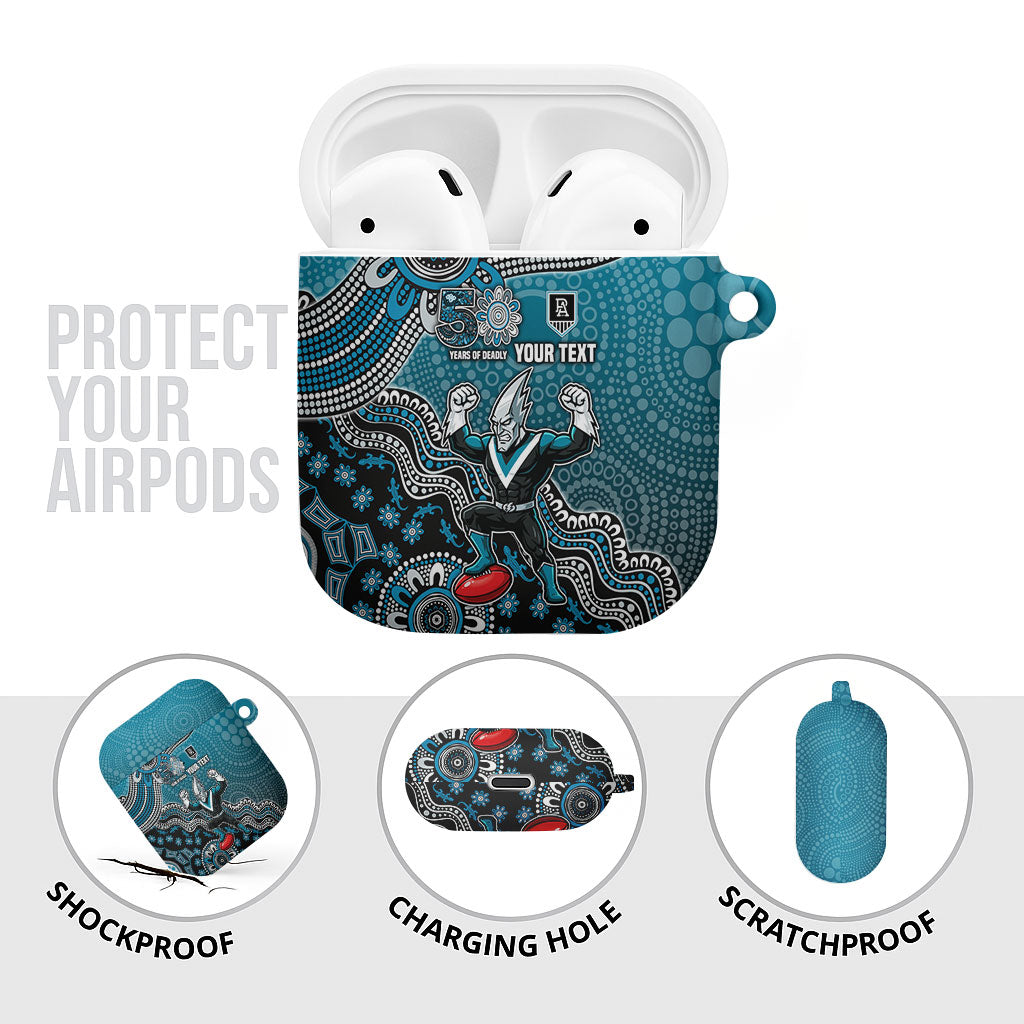 Personalized Port Adelaide Power Mascot AirPods Case Aboriginal Dot Art Style Vibrant Indigenous Pattern Design