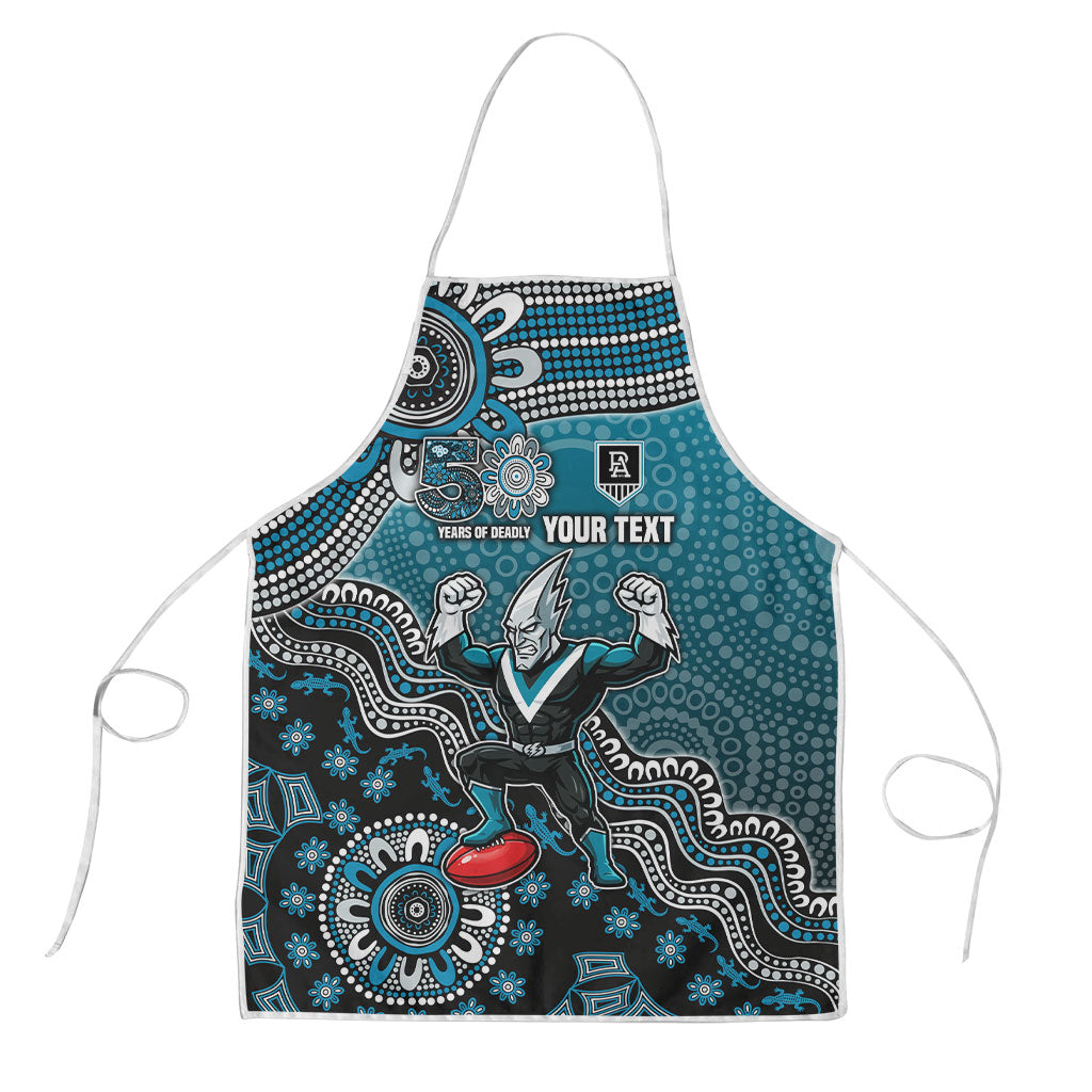Personalized Port Adelaide Power Mascot Apron Aboriginal Dot Art Style Vibrant Indigenous Pattern Design