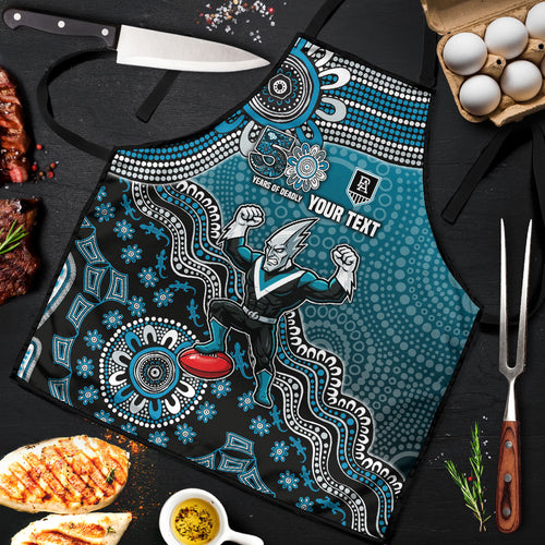 Personalized Port Adelaide Power Mascot Apron Aboriginal Dot Art Style Vibrant Indigenous Pattern Design