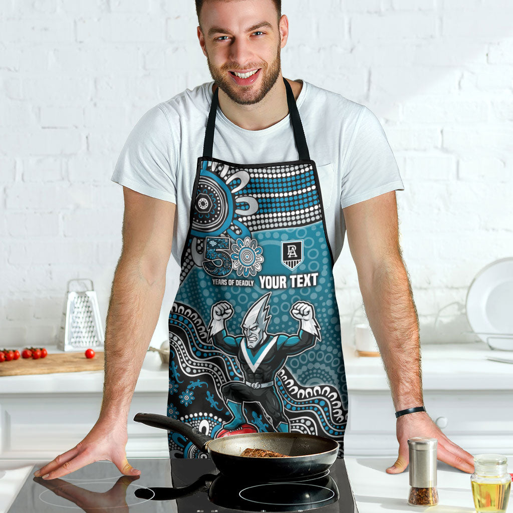 Personalized Port Adelaide Power Mascot Apron Aboriginal Dot Art Style Vibrant Indigenous Pattern Design