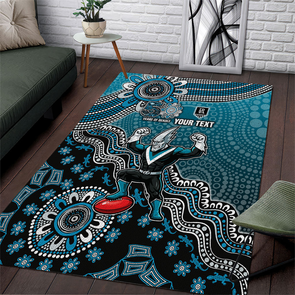 Personalized Port Adelaide Power Mascot Area Rug Aboriginal Dot Art Style Vibrant Indigenous Pattern Design