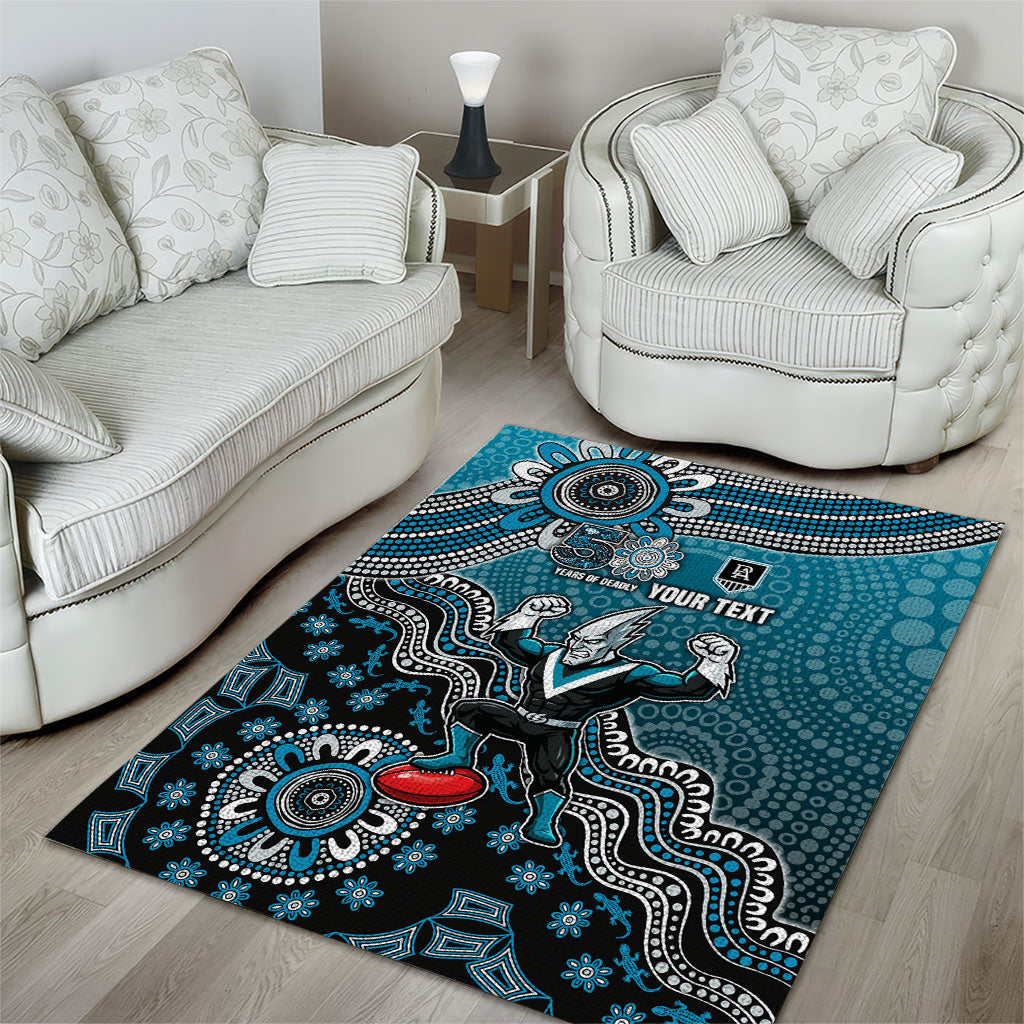 Personalized Port Adelaide Power Mascot Area Rug Aboriginal Dot Art Style Vibrant Indigenous Pattern Design