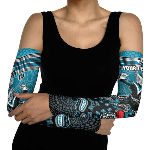 Personalized Port Adelaide Power Mascot Arm Sleeves Aboriginal Dot Art Style Vibrant Indigenous Pattern Design