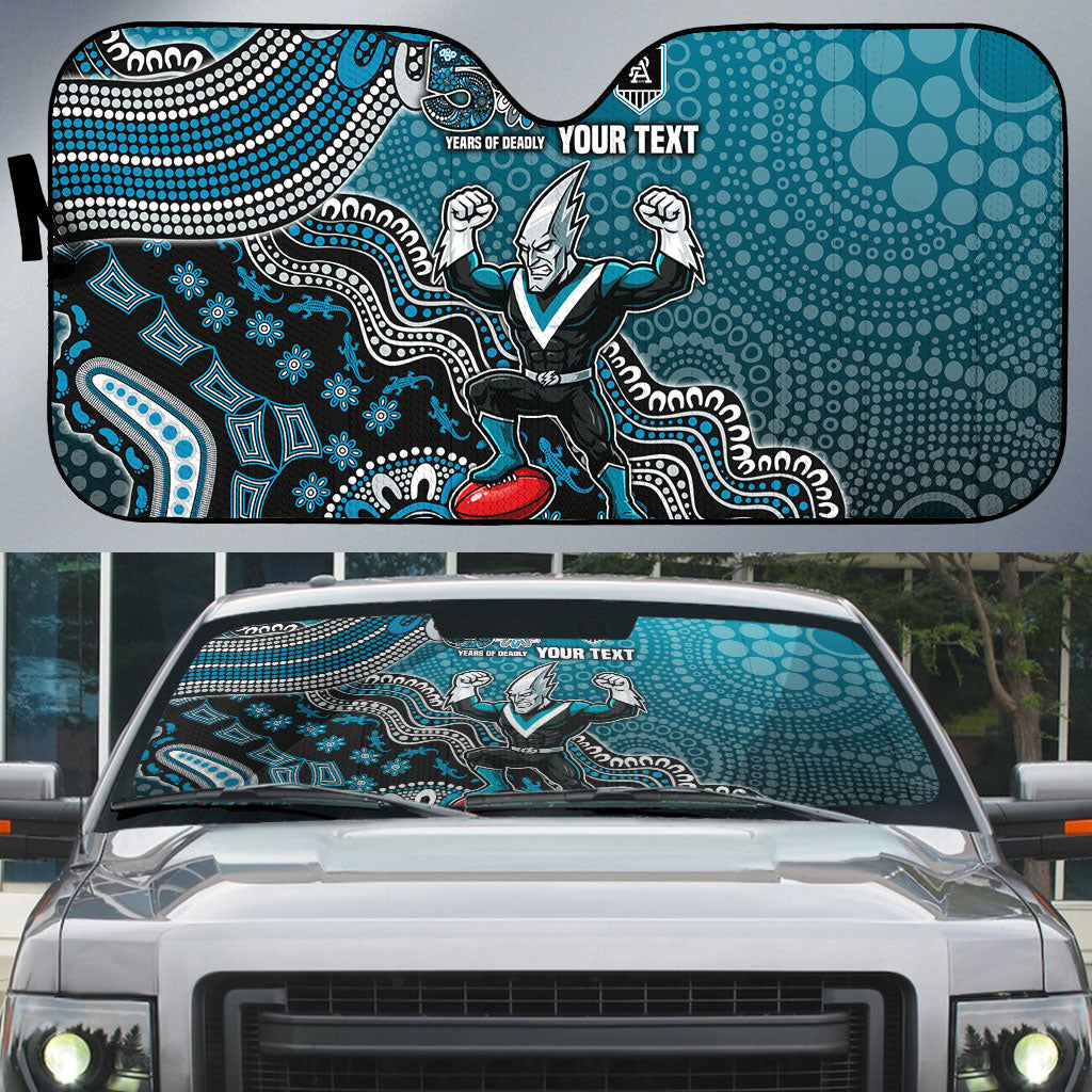 Personalized Port Adelaide Power Mascot Auto Sun Shade Aboriginal Dot Art Style Vibrant Indigenous Pattern Design