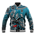 Personalized Port Adelaide Power Mascot Baseball Jacket Aboriginal Dot Art Style Vibrant Indigenous Pattern Design