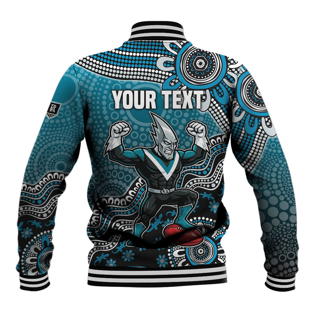 Personalized Port Adelaide Power Mascot Baseball Jacket Aboriginal Dot Art Style Vibrant Indigenous Pattern Design