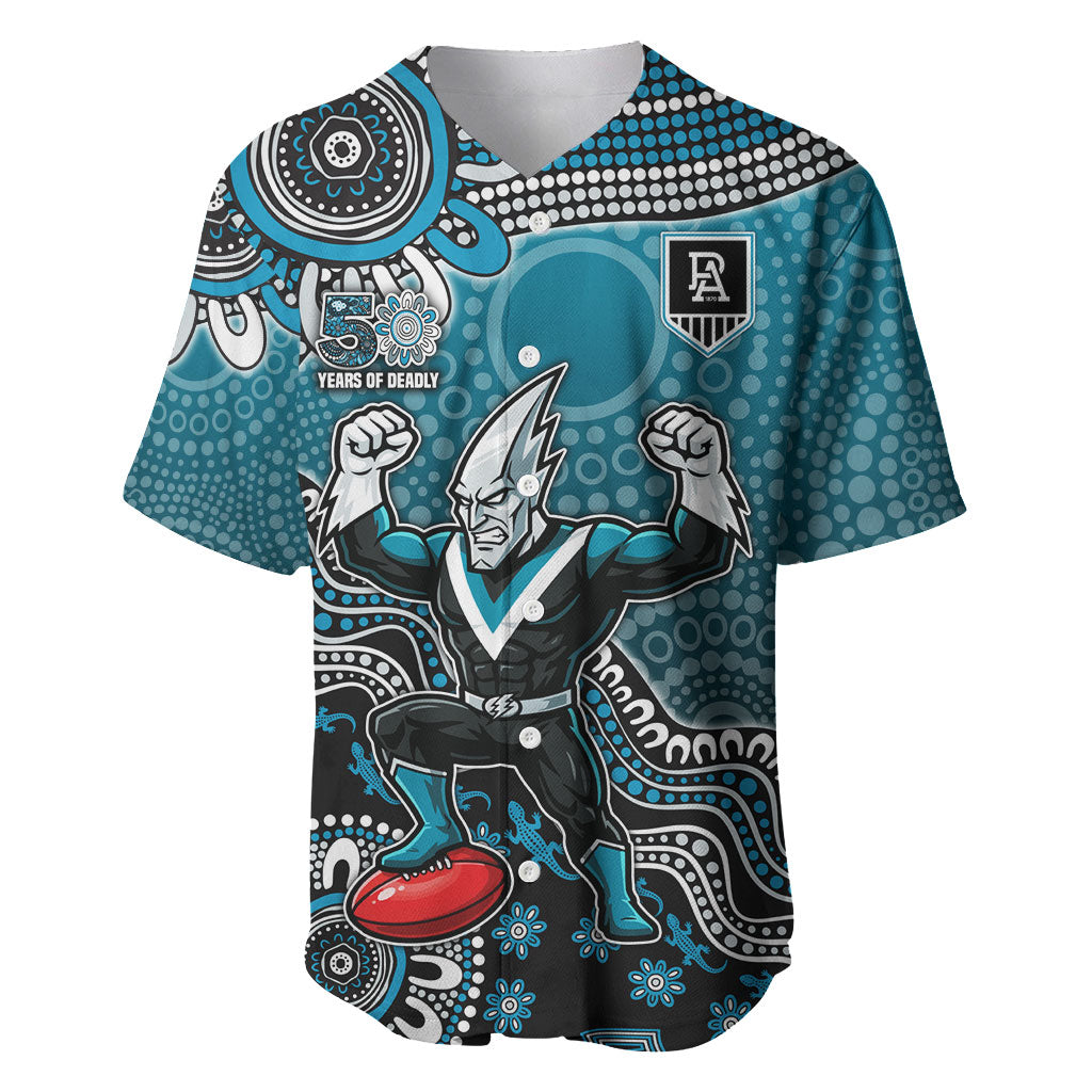 Personalized Port Adelaide Power Mascot Baseball Jersey Aboriginal Dot Art Style Vibrant Indigenous Pattern Design