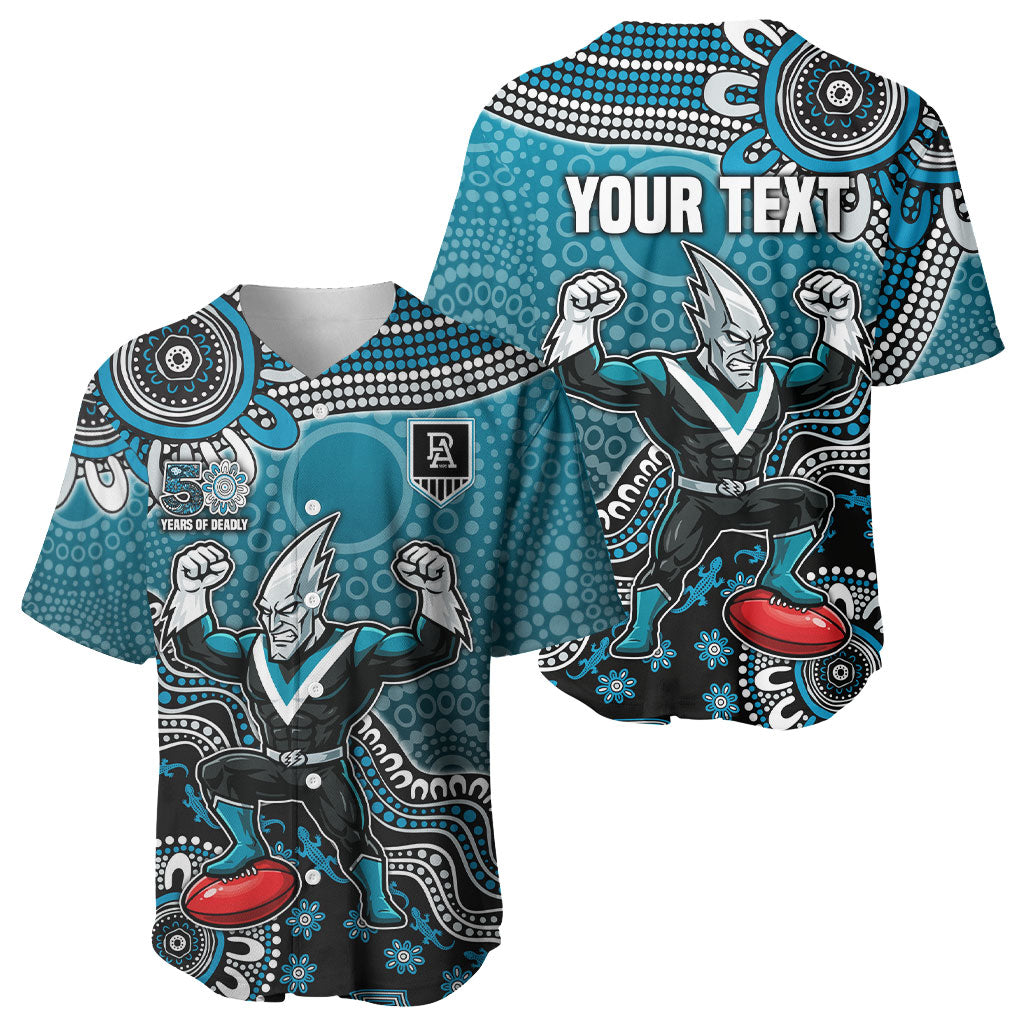 Personalized Port Adelaide Power Mascot Baseball Jersey Aboriginal Dot Art Style Vibrant Indigenous Pattern Design