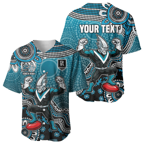Personalized Port Adelaide Power Mascot Baseball Jersey Aboriginal Dot Art Style Vibrant Indigenous Pattern Design