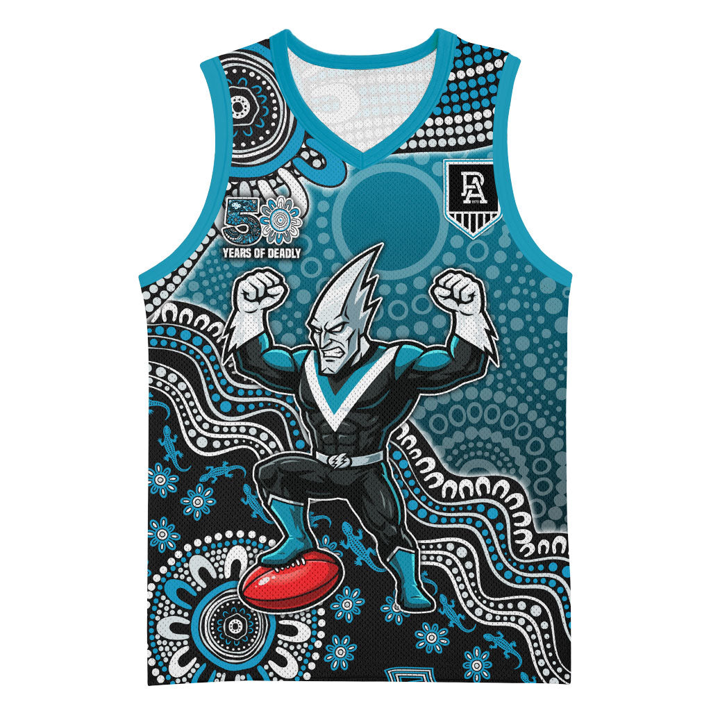 Personalized Port Adelaide Power Mascot Basketball Jersey Aboriginal Dot Art Style Vibrant Indigenous Pattern Design