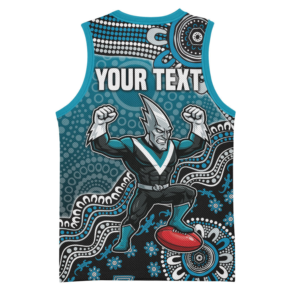 Personalized Port Adelaide Power Mascot Basketball Jersey Aboriginal Dot Art Style Vibrant Indigenous Pattern Design