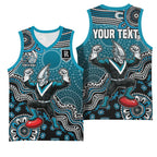 Personalized Port Adelaide Power Mascot Basketball Jersey Aboriginal Dot Art Style Vibrant Indigenous Pattern Design