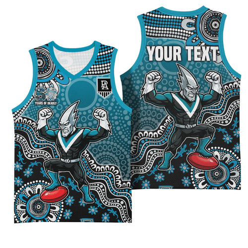 Personalized Port Adelaide Power Mascot Basketball Jersey Aboriginal Dot Art Style Vibrant Indigenous Pattern Design