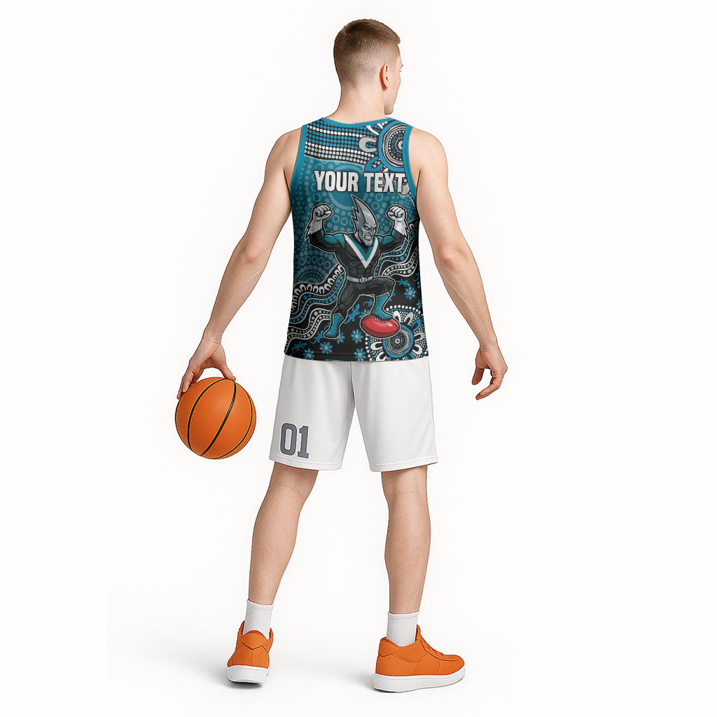 Personalized Port Adelaide Power Mascot Basketball Jersey Aboriginal Dot Art Style Vibrant Indigenous Pattern Design