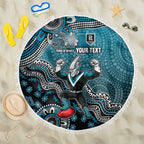 Personalized Port Adelaide Power Mascot Beach Blanket Aboriginal Dot Art Style Vibrant Indigenous Pattern Design