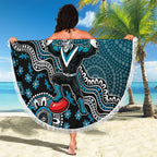 Personalized Port Adelaide Power Mascot Beach Blanket Aboriginal Dot Art Style Vibrant Indigenous Pattern Design