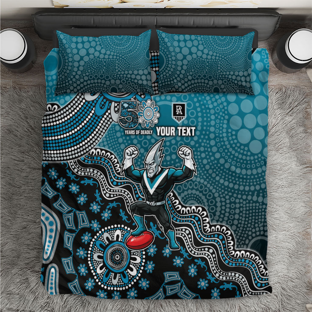 Personalized Port Adelaide Power Mascot Bedding Set Aboriginal Dot Art Style Vibrant Indigenous Pattern Design