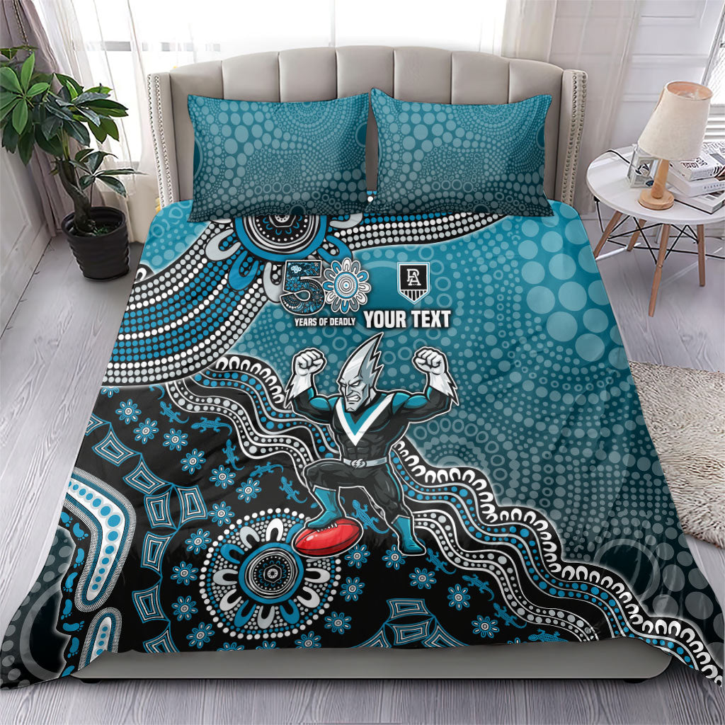 Personalized Port Adelaide Power Mascot Bedding Set Aboriginal Dot Art Style Vibrant Indigenous Pattern Design