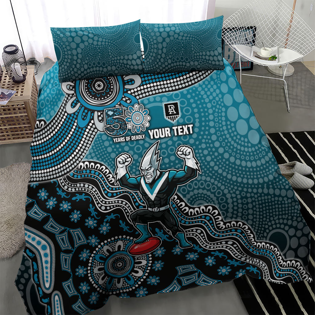 Personalized Port Adelaide Power Mascot Bedding Set Aboriginal Dot Art Style Vibrant Indigenous Pattern Design