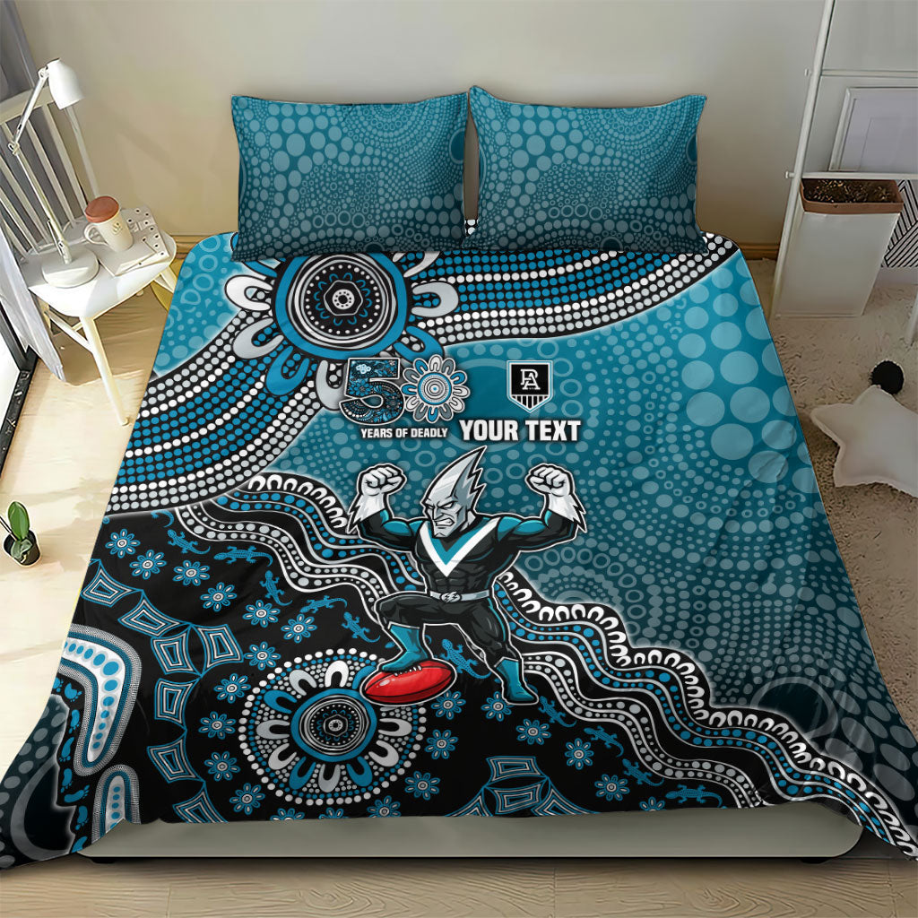 Personalized Port Adelaide Power Mascot Bedding Set Aboriginal Dot Art Style Vibrant Indigenous Pattern Design