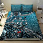 Personalized Port Adelaide Power Mascot Bedding Set Aboriginal Dot Art Style Vibrant Indigenous Pattern Design