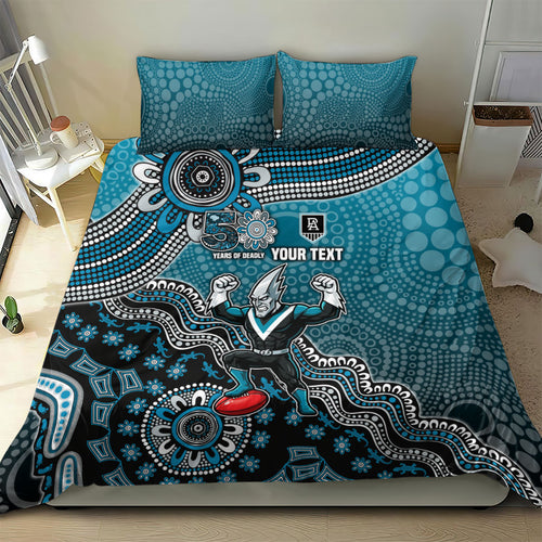 Personalized Port Adelaide Power Mascot Bedding Set Aboriginal Dot Art Style Vibrant Indigenous Pattern Design