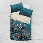 Personalized Port Adelaide Power Mascot Bedding Set Aboriginal Dot Art Style Vibrant Indigenous Pattern Design