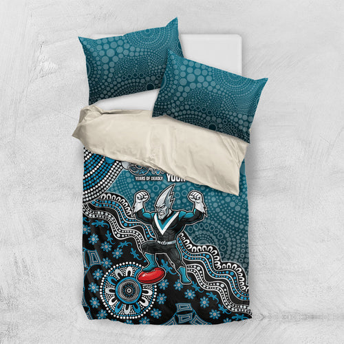 Personalized Port Adelaide Power Mascot Bedding Set Aboriginal Dot Art Style Vibrant Indigenous Pattern Design