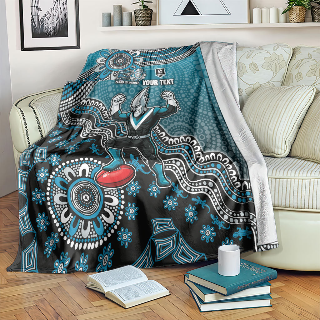 Personalized Port Adelaide Power Mascot Blanket Aboriginal Dot Art Style Vibrant Indigenous Pattern Design