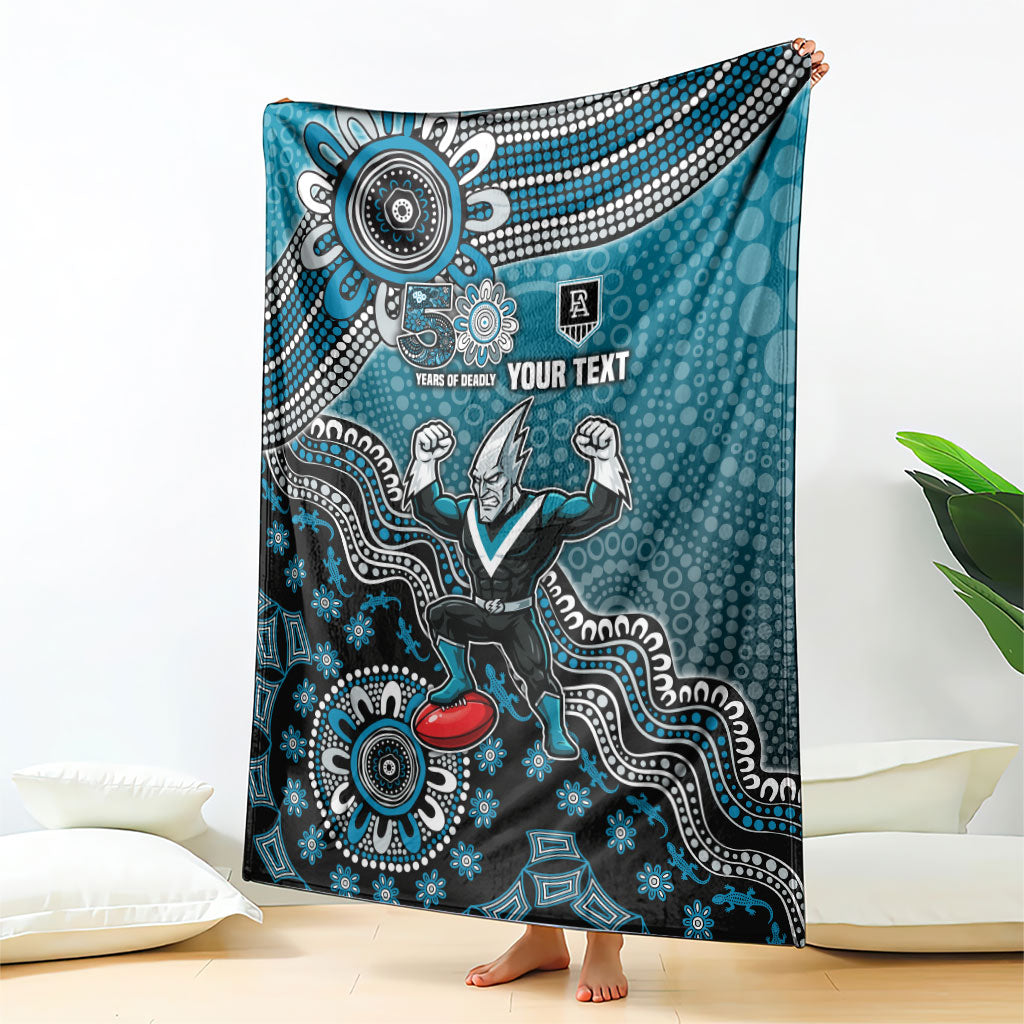 Personalized Port Adelaide Power Mascot Blanket Aboriginal Dot Art Style Vibrant Indigenous Pattern Design