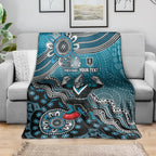 Personalized Port Adelaide Power Mascot Blanket Aboriginal Dot Art Style Vibrant Indigenous Pattern Design
