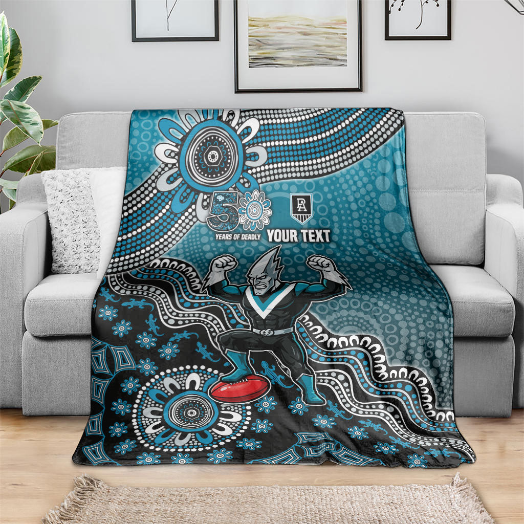 Personalized Port Adelaide Power Mascot Blanket Aboriginal Dot Art Style Vibrant Indigenous Pattern Design