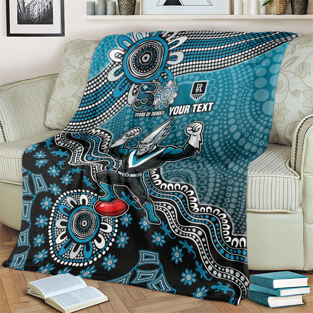 Personalized Port Adelaide Power Mascot Blanket Aboriginal Dot Art Style Vibrant Indigenous Pattern Design
