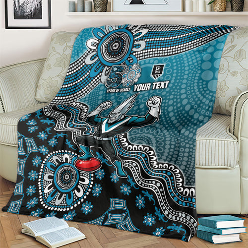 Personalized Port Adelaide Power Mascot Blanket Aboriginal Dot Art Style Vibrant Indigenous Pattern Design