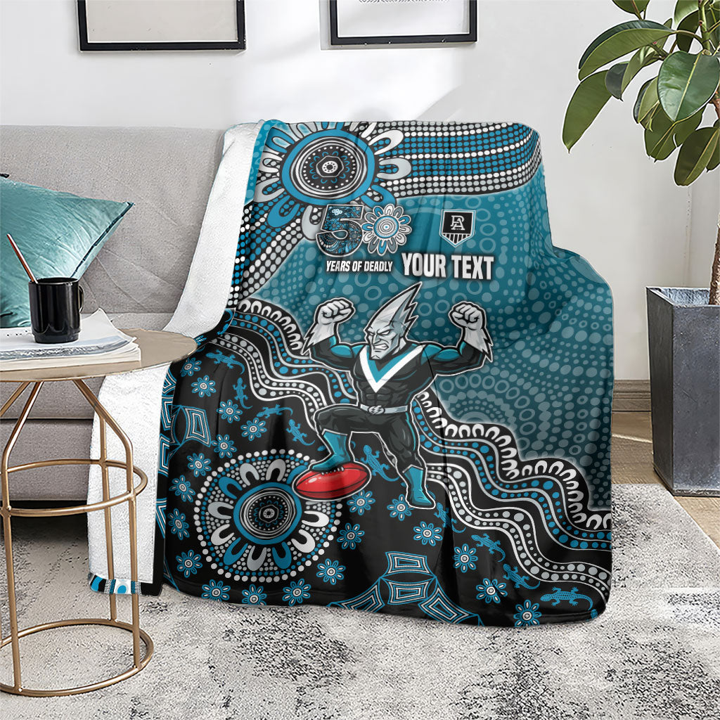 Personalized Port Adelaide Power Mascot Blanket Aboriginal Dot Art Style Vibrant Indigenous Pattern Design