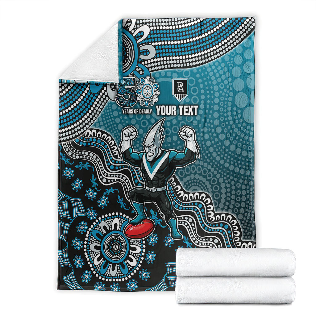 Personalized Port Adelaide Power Mascot Blanket Aboriginal Dot Art Style Vibrant Indigenous Pattern Design