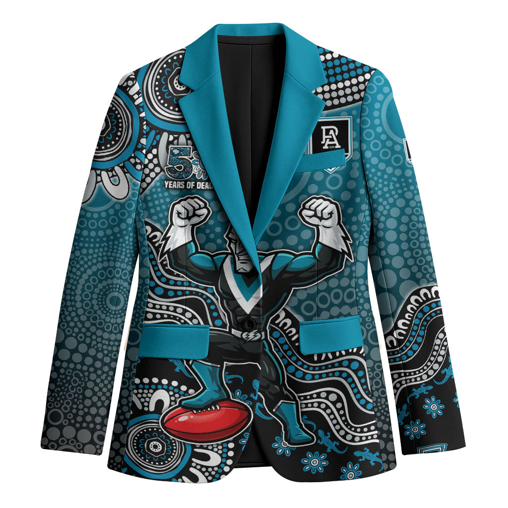 Personalized Port Adelaide Power Mascot Blazer Aboriginal Dot Art Style Vibrant Indigenous Pattern Design
