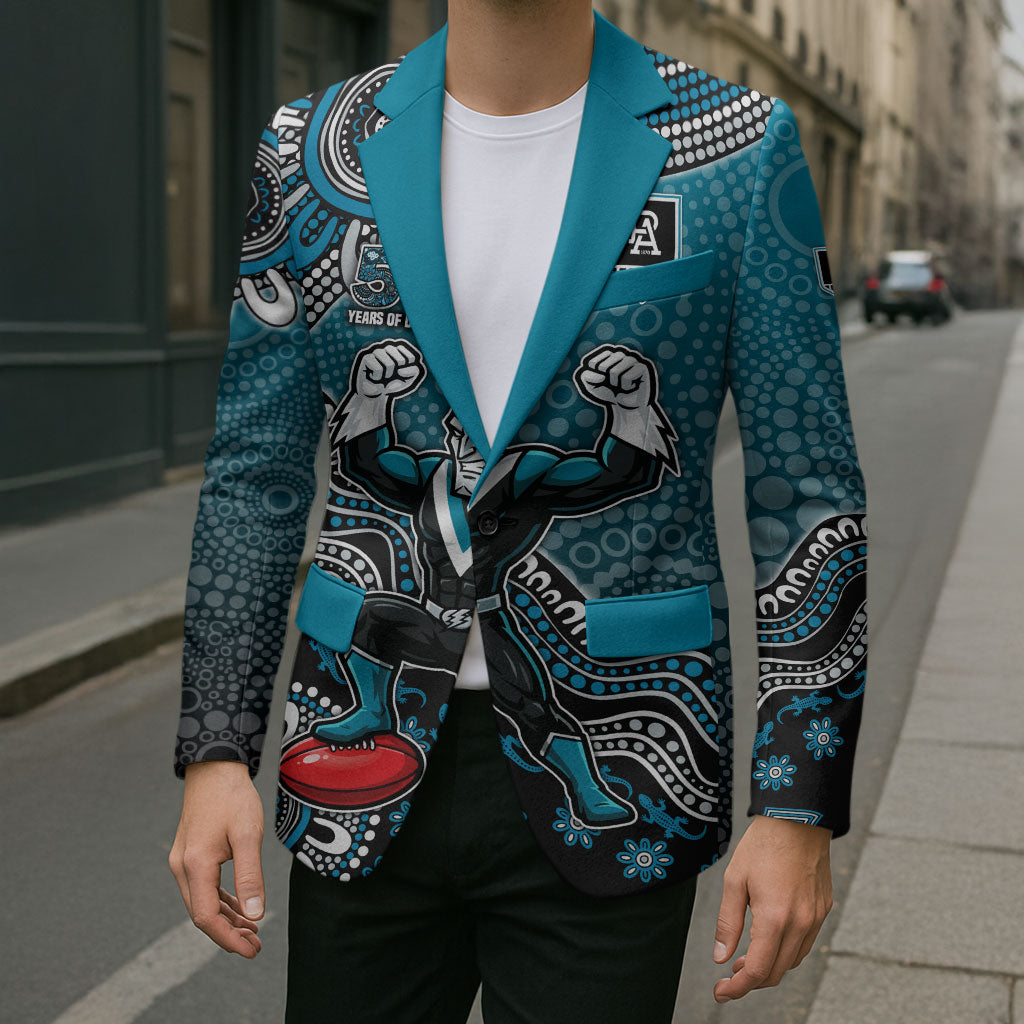 Personalized Port Adelaide Power Mascot Blazer Aboriginal Dot Art Style Vibrant Indigenous Pattern Design