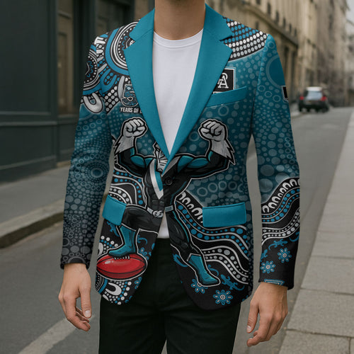 Personalized Port Adelaide Power Mascot Blazer Aboriginal Dot Art Style Vibrant Indigenous Pattern Design